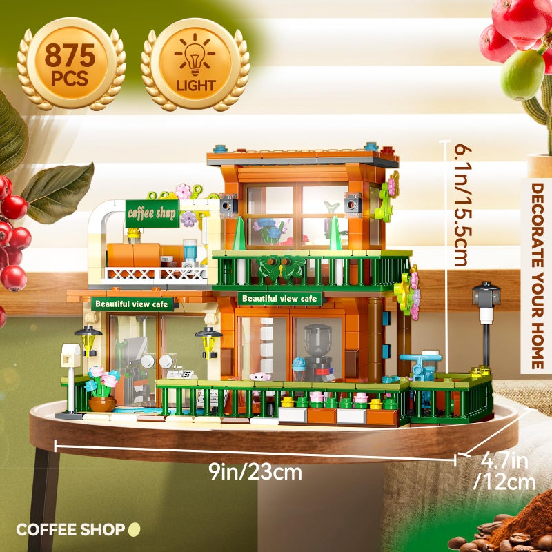 MOCBROPCS 3 in 1 Street View Coffee Shop City Building Set, Compatible with City House Modular Simulation Architecture Construction Toy with LED Lights, Gift for Adults and Girls Kids Aged 8+(875 PCS) - Image 5