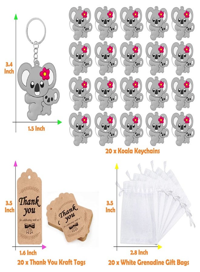 CiciBear 60 Pack Party Decorations for Guests, 20 Koala Keychains, 20 Tags and 20 Gift Bags for Koala Themed Party, Animal Lover, Kids Birthday, Baby Shower - Image 2