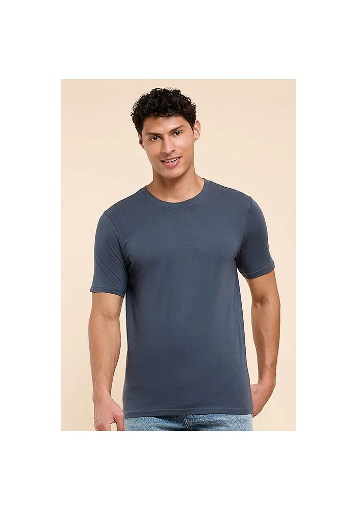 أر أند بي Solid T-Shirt with Crew Neck and Short Sleeves