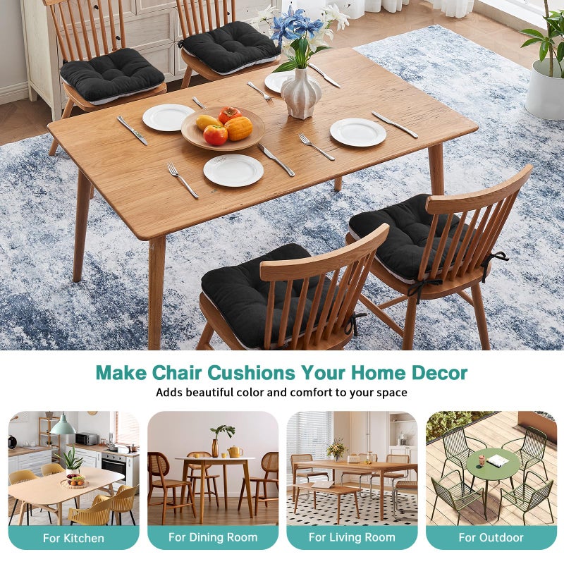 BETU Black Chair Cushions for Dining Chairs Set of 4,3.5" Thick Kitchen Table Chair Pads with Ties,Non Slip Backing and Covers,Seat Cushion for Dining Room,Bar,Patio Chairs,16"X16"X3.5",Black - Image 5