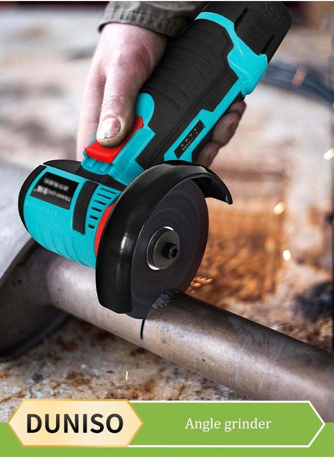 DUNISO - Angle Grinder,12V Cordless Angle Grinder Kit 350W 18500 rpm, 75 mm disc diameter, outstanding overload capacity fit for cutting, grinding, and polishing a variety of materials such as metal, stone, and concrete. Blue/Black - Image 1