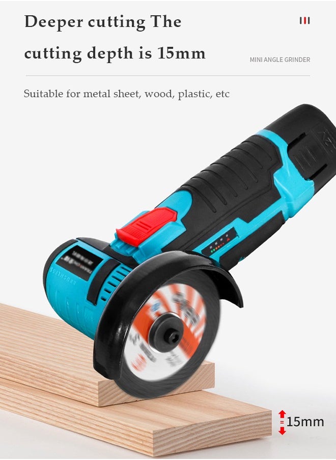 DUNISO - Angle Grinder,12V Cordless Angle Grinder Kit 350W 18500 rpm, 75 mm disc diameter, outstanding overload capacity fit for cutting, grinding, and polishing a variety of materials such as metal, stone, and concrete. Blue/Black - Image 1