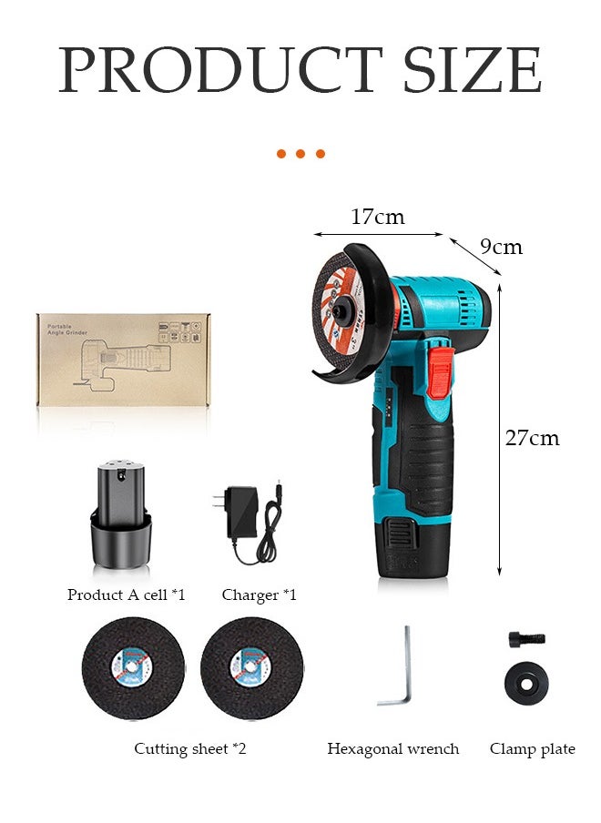 DUNISO - Angle Grinder,12V Cordless Angle Grinder Kit 350W 18500 rpm, 75 mm disc diameter, outstanding overload capacity fit for cutting, grinding, and polishing a variety of materials such as metal, stone, and concrete. Blue/Black - Image 1