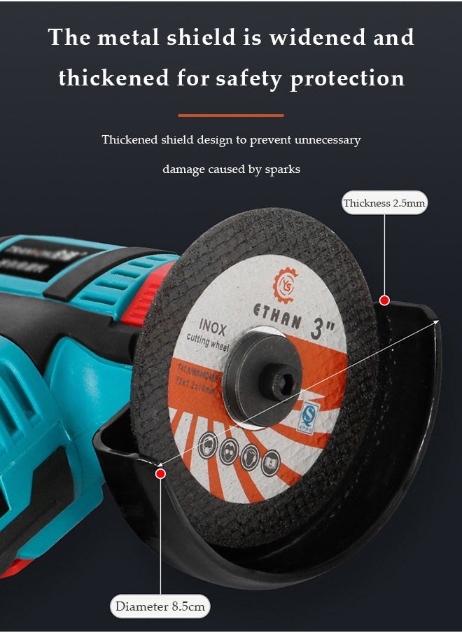 DUNISO - Angle Grinder,12V Cordless Angle Grinder Kit 350W 18500 rpm, 75 mm disc diameter, outstanding overload capacity fit for cutting, grinding, and polishing a variety of materials such as metal, stone, and concrete. Blue/Black - Image 1