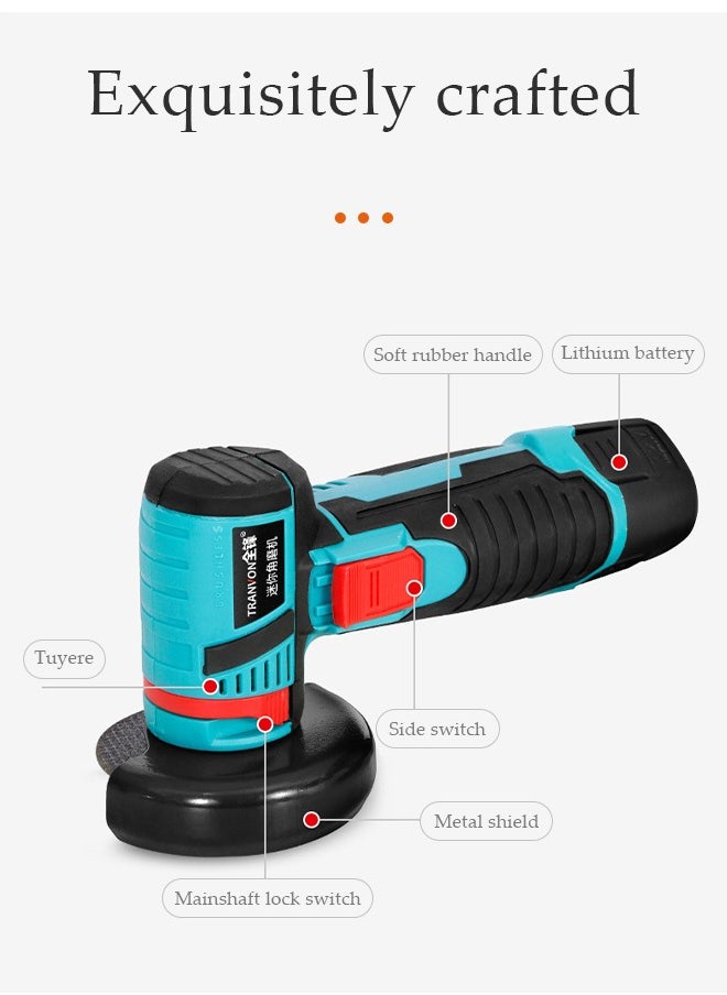 DUNISO - Angle Grinder,12V Cordless Angle Grinder Kit 350W 18500 rpm, 75 mm disc diameter, outstanding overload capacity fit for cutting, grinding, and polishing a variety of materials such as metal, stone, and concrete. Blue/Black - Image 1