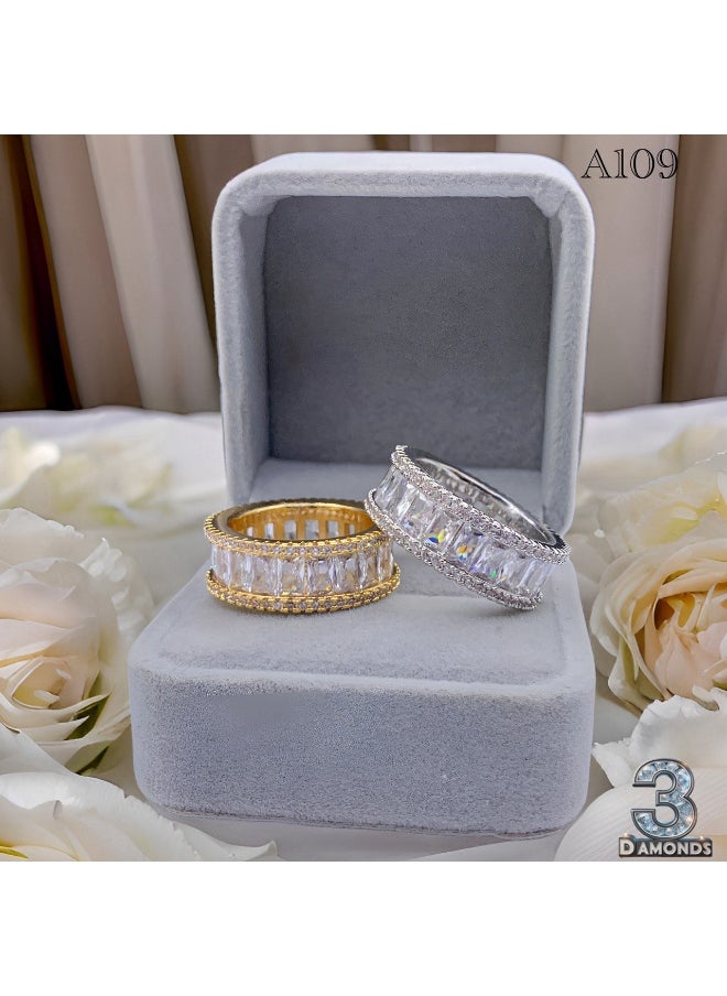 3Diamonds - Platinum and Rhodium Eternity Debla – Baguette & Pave Zircon Ring - Image 1