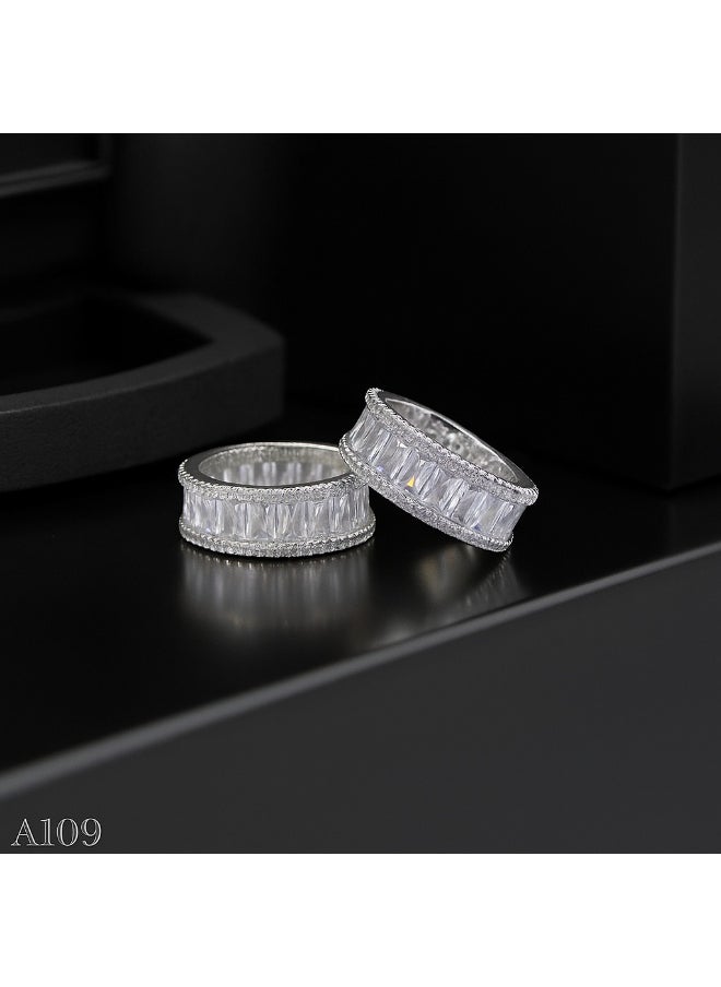 3Diamonds - Platinum and Rhodium Eternity Debla – Baguette & Pave Zircon Ring - Image 1