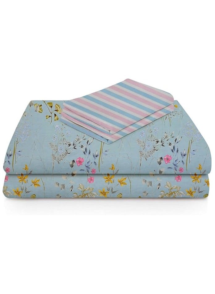 BSB HOME أغطية سرير كينج من قطن جليسي الفاخر مع 2 غطاء وسادة كينج من كينغستون | أغطية قطن ناعمة فاخرة (مجموعة 3 قطع، 275 × 275 سم ورقة مسطحة، 50 × 75 سم أغطية وسائد، أزرق سماوي ووردي) - Image 3