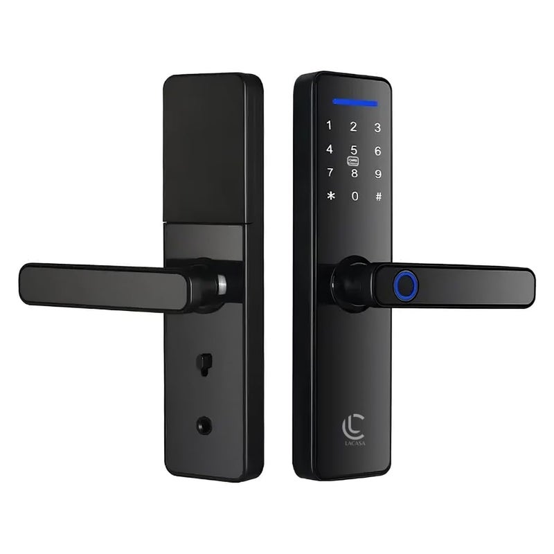 LACASA Smart Door Lock LC811B Fingerprint Pincode RFID Access Card WiFi Mobile App Mechanical Key Time Based Access Auto Locking High Strength for Home and OfficeBlack - Image 1