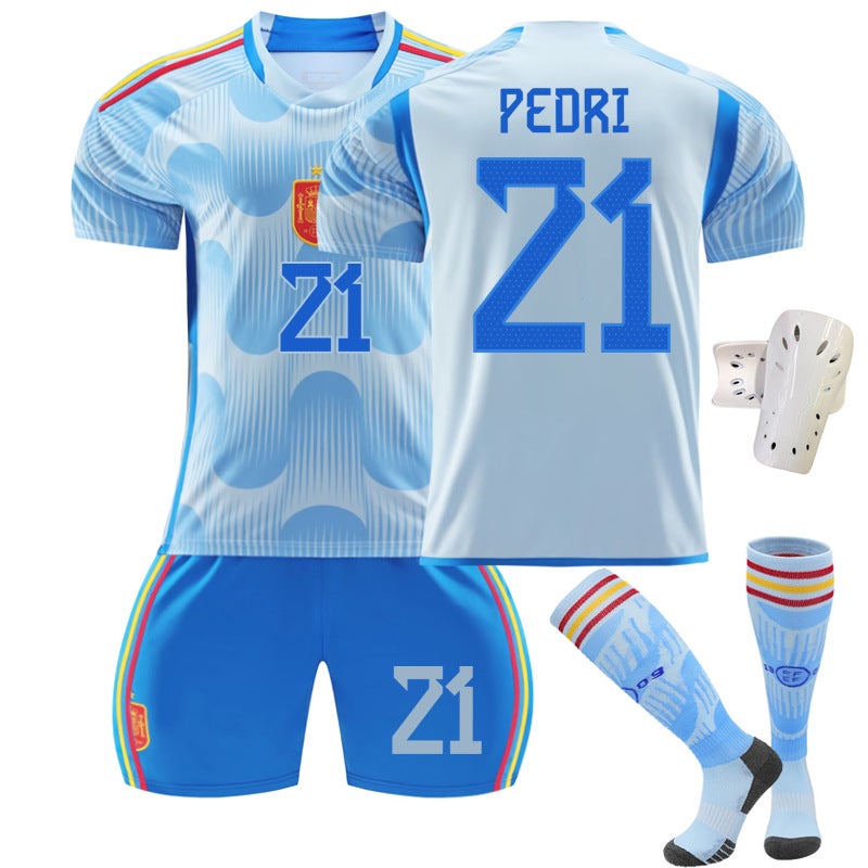 2223 Spain Away Blue 10 Asencio 9 Garvey 21 Pedre 7 Morata Football Jersey Set - Image 3