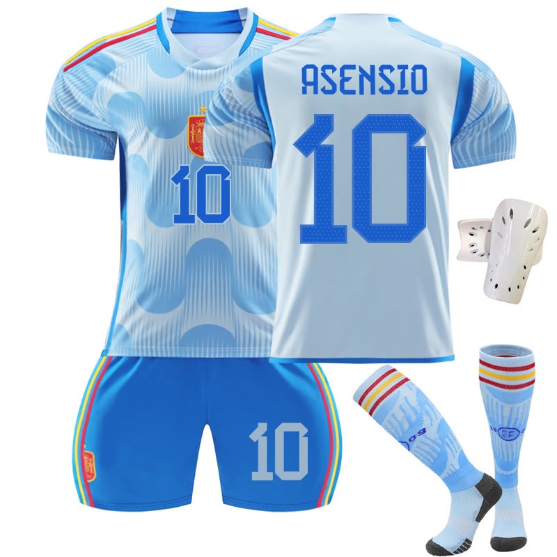 2223 Spain Away Blue 10 Asencio 9 Garvey 21 Pedre 7 Morata Football Jersey Set - Image 2