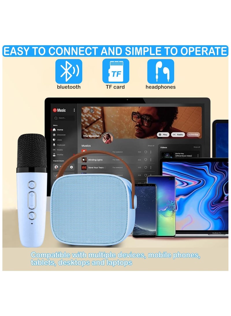 NNEWVANTE Karaoke Machine for Kids, Mini Karaoke Machine for Kids Adults, Portable Bluetooth Speaker with 1 Wireless Microphones,Birthday Toys Birthday Gifts for Girls 4, 5, 6, 7, 8+ Years Old Kid(BLUE)  - Image 4