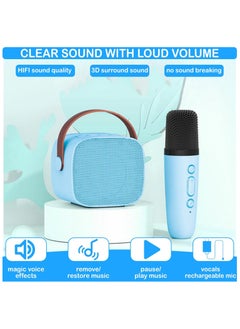 NNEWVANTE Karaoke Machine for Kids, Mini Karaoke Machine for Kids Adults, Portable Bluetooth Speaker with 1 Wireless Microphones,Birthday Toys Birthday Gifts for Girls 4, 5, 6, 7, 8+ Years Old Kid(BLUE)  - Image 5