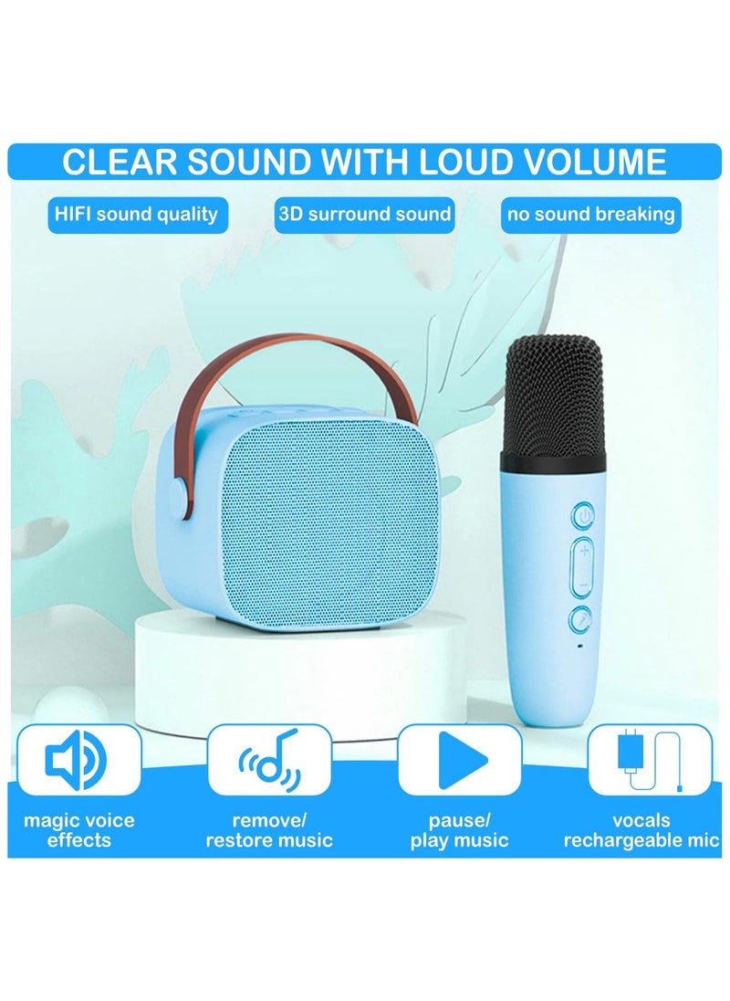 NNEWVANTE Karaoke Machine for Kids, Mini Karaoke Machine for Kids Adults, Portable Bluetooth Speaker with 1 Wireless Microphones,Birthday Toys Birthday Gifts for Girls 4, 5, 6, 7, 8+ Years Old Kid(BLUE)  - Image 5