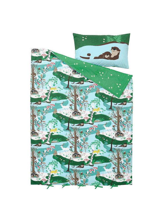 Zaboon Duvet cover and pillowcase, blue green/forest pattern, 150x200/50x80 cm - Image 2