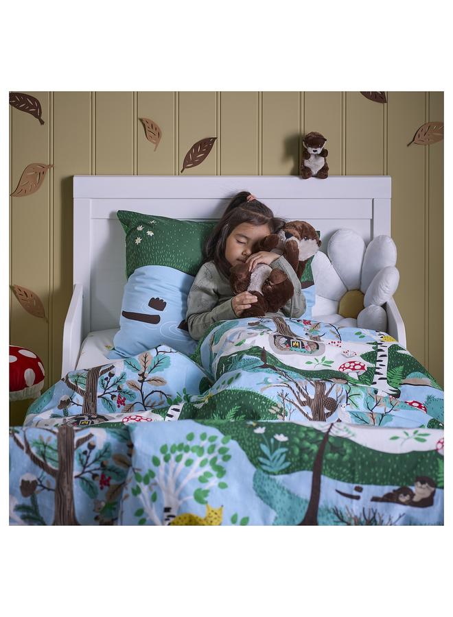 Zaboon Duvet cover and pillowcase, blue green/forest pattern, 150x200/50x80 cm - Image 5