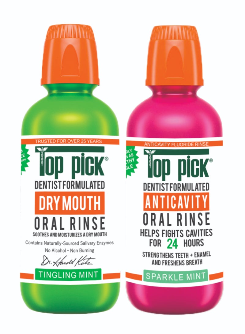 Top Pick Tingling Mint Plus Sparkle Mint 24H Healthy Smile Dentist Formulated Anticavity Oral Rinse Combo Pack Of 2