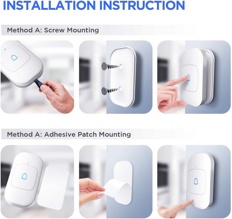 himster Wireless Doorbell, Waterproof Door Bell Chime Kit Alarm for Home at Upto 1000 Feet Range Operating with 56 Melodies, LED Flash, 7 Levels Adjustable Volume (White 2 Transmitters & 3 Receivers) - Image 5