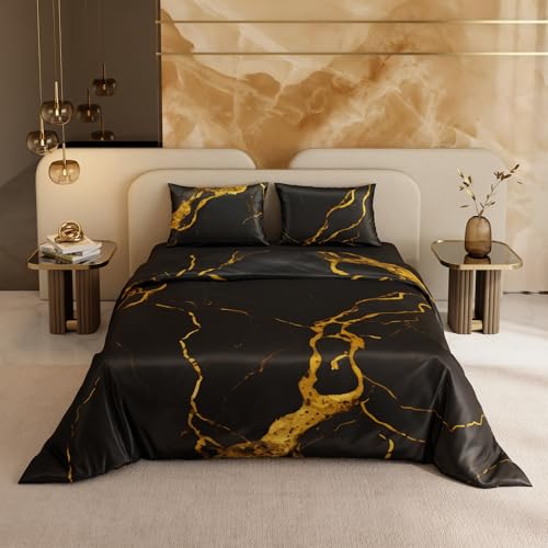 Stoa Paris 300TC UltraSatin King Size Comforter Set with Bedsheet & 2 Pillow Covers, Hypoallergenic, Year-Round Use, Wrinkle & Fade Resistant, Wedding Gift for Couples, Louvre - Velvet, Gold - Image 2