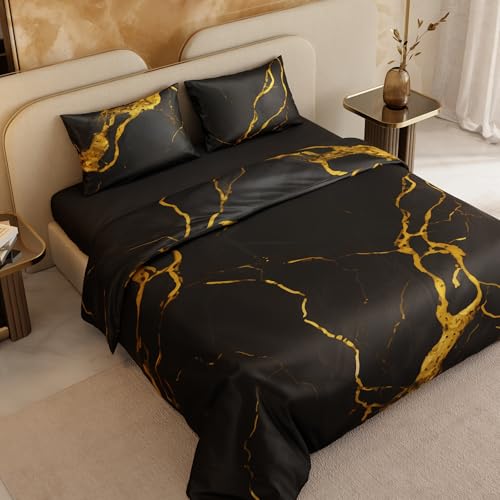 Stoa Paris 300TC UltraSatin King Size Comforter Set with Bedsheet & 2 Pillow Covers, Hypoallergenic, Year-Round Use, Wrinkle & Fade Resistant, Wedding Gift for Couples, Louvre - Velvet, Gold - Image 3