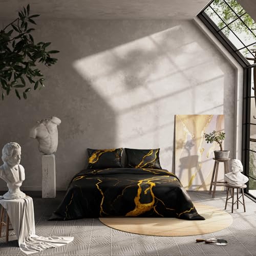 Stoa Paris 300TC UltraSatin King Size Comforter Set with Bedsheet & 2 Pillow Covers, Hypoallergenic, Year-Round Use, Wrinkle & Fade Resistant, Wedding Gift for Couples, Louvre - Velvet, Gold - Image 5