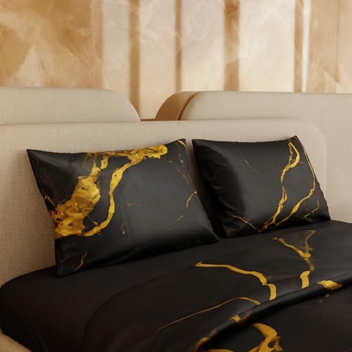 Stoa Paris 300TC UltraSatin King Size Comforter Set with Bedsheet & 2 Pillow Covers, Hypoallergenic, Year-Round Use, Wrinkle & Fade Resistant, Wedding Gift for Couples, Louvre - Velvet, Gold - Image 4