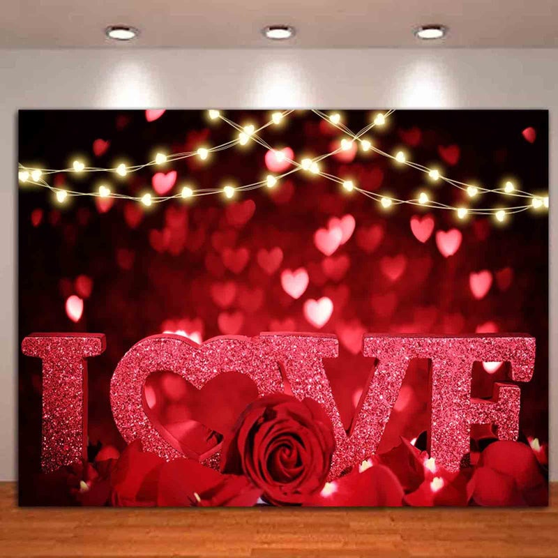 HQM Rose Bokeh Glitter Red Love Heart Theme Photo Backgrounds 7x5ft Fabric Wedding Bride Shower Mother's Day Valentine's Day Anniversary Party Photography Backdrops Couple Studio Shoot Booth Props - Image 5