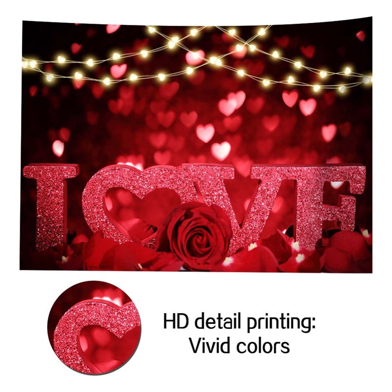 HQM Rose Bokeh Glitter Red Love Heart Theme Photo Backgrounds 7x5ft Fabric Wedding Bride Shower Mother's Day Valentine's Day Anniversary Party Photography Backdrops Couple Studio Shoot Booth Props - Image 2
