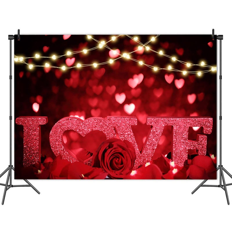 HQM Rose Bokeh Glitter Red Love Heart Theme Photo Backgrounds 7x5ft Fabric Wedding Bride Shower Mother's Day Valentine's Day Anniversary Party Photography Backdrops Couple Studio Shoot Booth Props - Image 4
