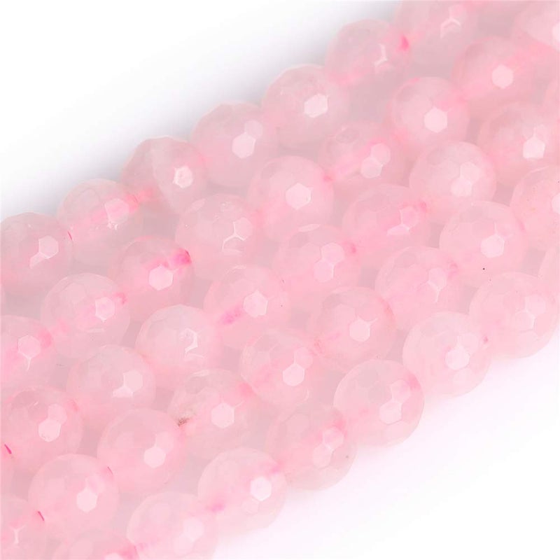 JOE FOREMAN 8mm Rose Quartz Semi Precious Gemstone Round Faceted Loose Beads for Jewelry Making DIY Handmade Craft Supplies 15