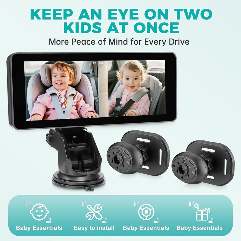 ACAUTO Baby Car Camera for 2 Kids69 Large HD Display Dual Channel Baby Monitor 1080P IR Night Vision Car Seat CameraEasy Install RearFacing View  Ideal for Kids and Pet Safety - Image 2