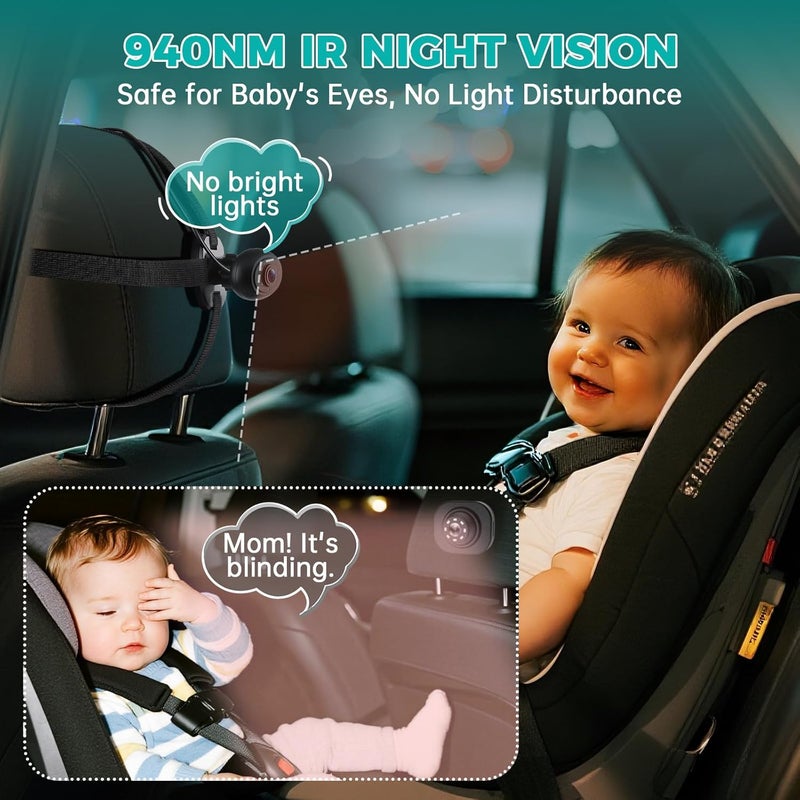 ACAUTO Baby Car Camera for 2 Kids69 Large HD Display Dual Channel Baby Monitor 1080P IR Night Vision Car Seat CameraEasy Install RearFacing View  Ideal for Kids and Pet Safety - Image 4
