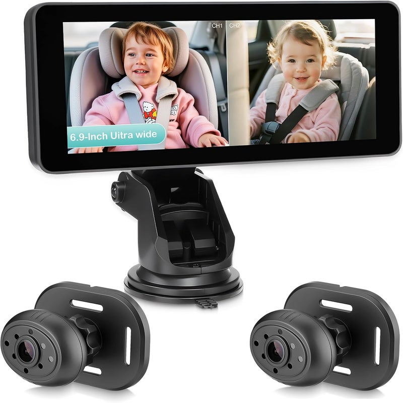 ACAUTO Baby Car Camera for 2 Kids69 Large HD Display Dual Channel Baby Monitor 1080P IR Night Vision Car Seat CameraEasy Install RearFacing View  Ideal for Kids and Pet Safety - Image 1