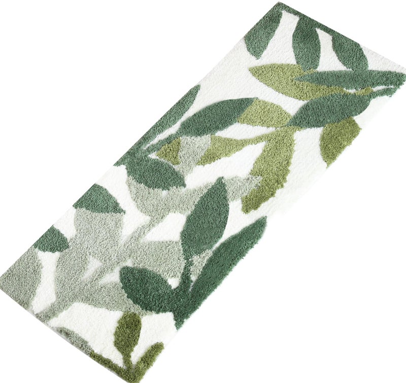 ZebraSmile Long Bathroom Runner Rugs Green Leaves Bathmats Strong Water Aabsorbent Bath Rug with Non Slip Back Large Cute Bathroom Mat for Bathtub Shower Wash Basin 175x47 IN45x120 CM