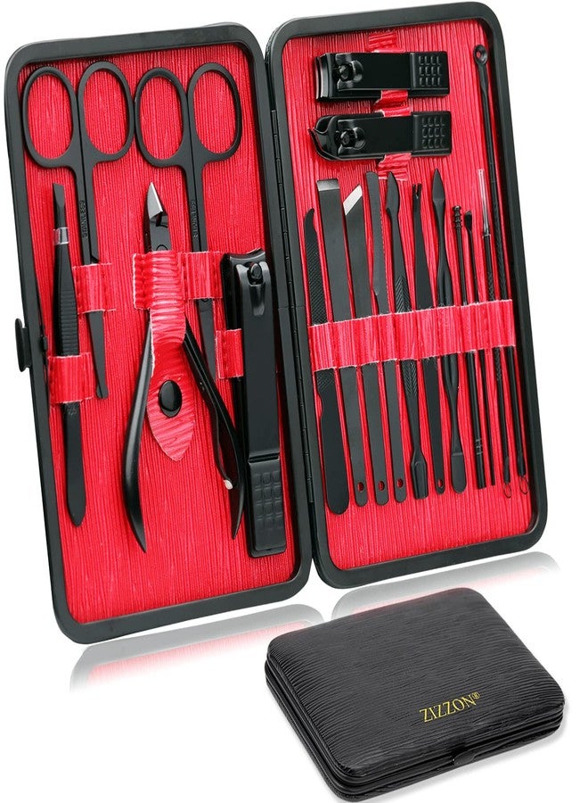 ZIZZON Manicure Set 18 in 1 Professional Pedicure Set Nail scissors Grooming Kit with Leather Travel Case (Black/Red) - Image 1