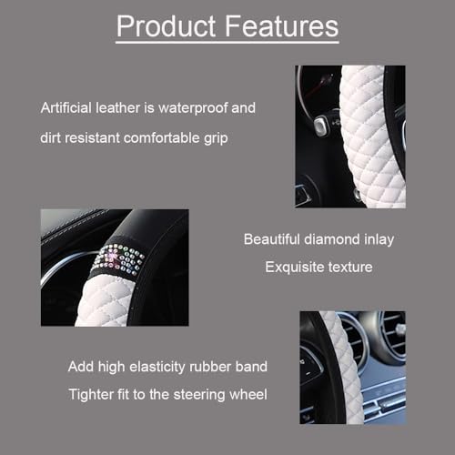 WLERIR Microfiber Leather Steering Wheel Cover with Anti-Slip Lining Universal Car Accessory for Steering Wheel with a Diameter of 14.5-15 inch (White) - Image 4