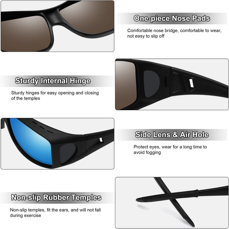 MEETSUN Fit Over Glasses Sunglasses for Men Women,Wrap Around Sunglasses Polarized UV400 Protection Black-Blue - Image 3
