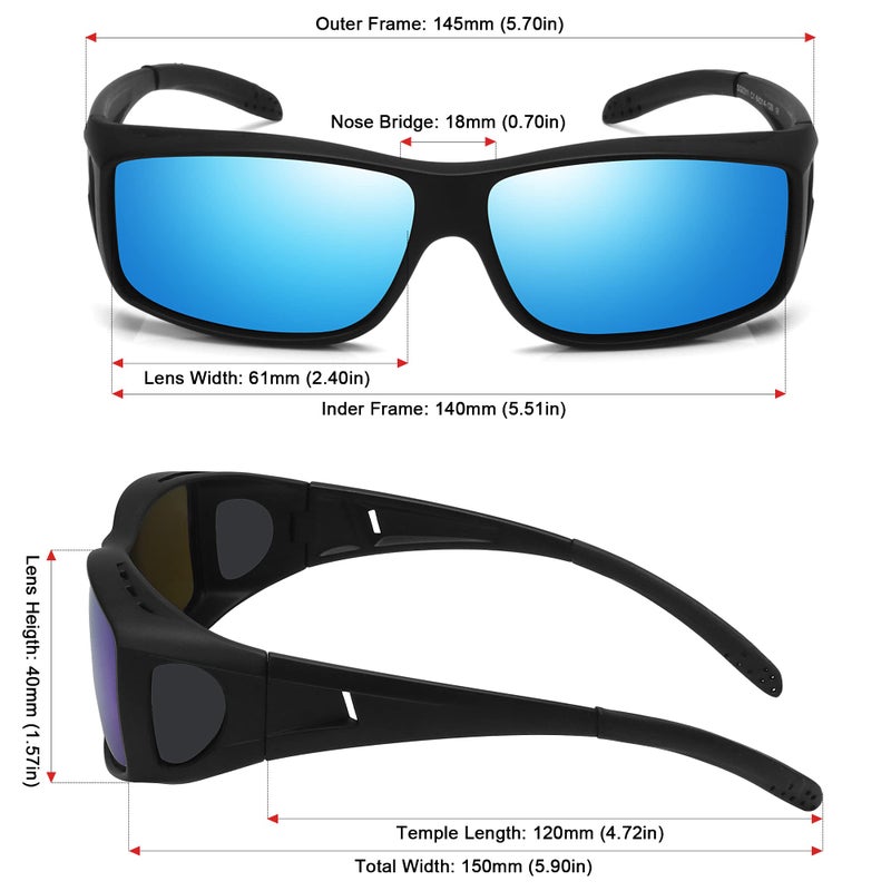 MEETSUN Fit Over Glasses Sunglasses for Men Women,Wrap Around Sunglasses Polarized UV400 Protection Black-Blue - Image 2