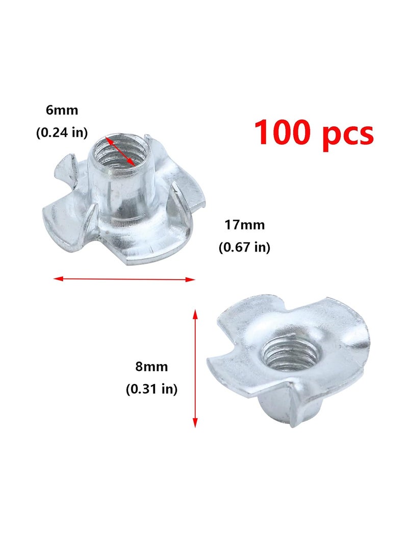 Antrader Antrader M6 x 8 Galvanized TNuts Pronged Tee Nut Four Claw Furniture Corner Nails Threaded Insert Pack of 100  - Image 2