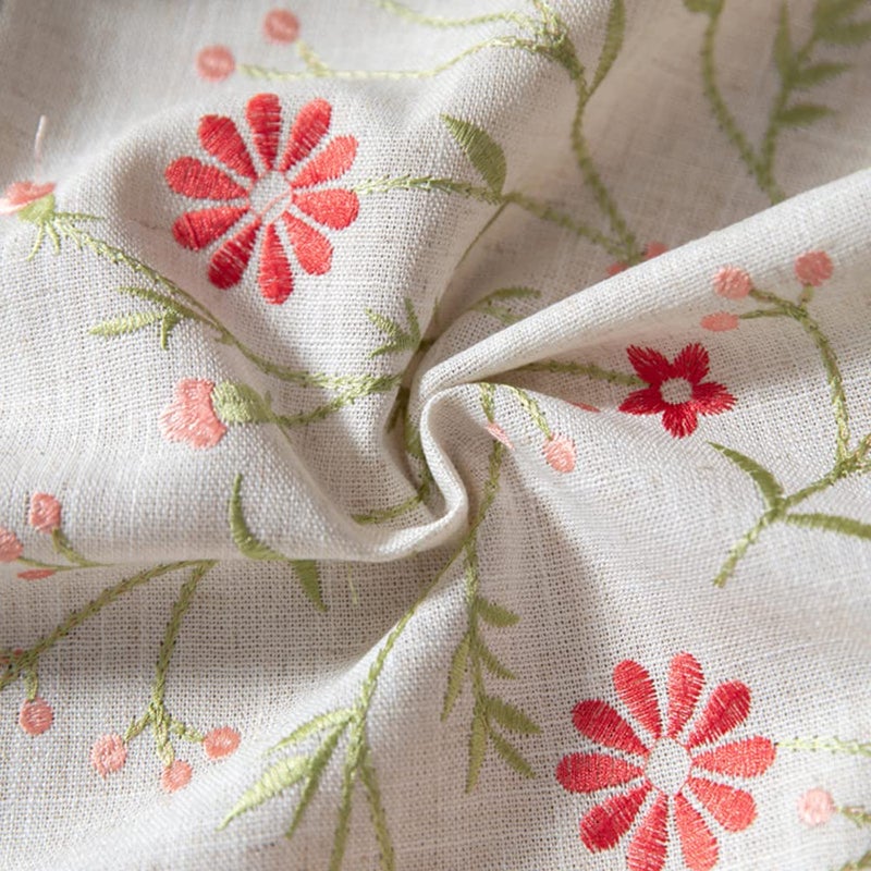 AMZALI Table Cloth Embroidery Floral Pattern Wrinkle Free Heavy Weight Cotton Linen Farmhouse Tablecloth Decorative Fabric Tassel Table Cover for Outdoor and Indoor Use (Rectangle,55 x 70 Inch) - Image 4