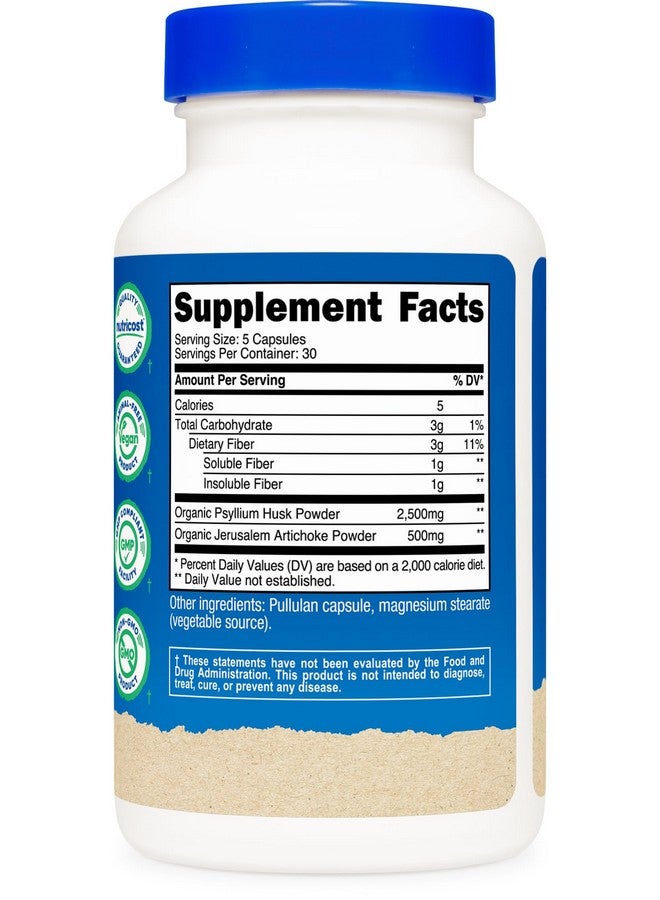 كبسولات الألياف Nutricost مع مكمل الألياف الحيوية 150 كبسولة - مكمل معتمد من CCOF، مصنوع من قشور السيليوم العضوية والخرشوف المقدسي العضوي، خالٍ من الجلوتين، 3 جرام لكل وجبة - Image 5