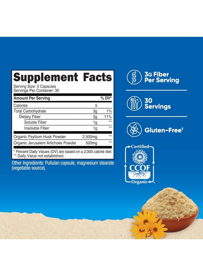 كبسولات الألياف Nutricost مع مكمل الألياف الحيوية 150 كبسولة - مكمل معتمد من CCOF، مصنوع من قشور السيليوم العضوية والخرشوف المقدسي العضوي، خالٍ من الجلوتين، 3 جرام لكل وجبة - Image 2