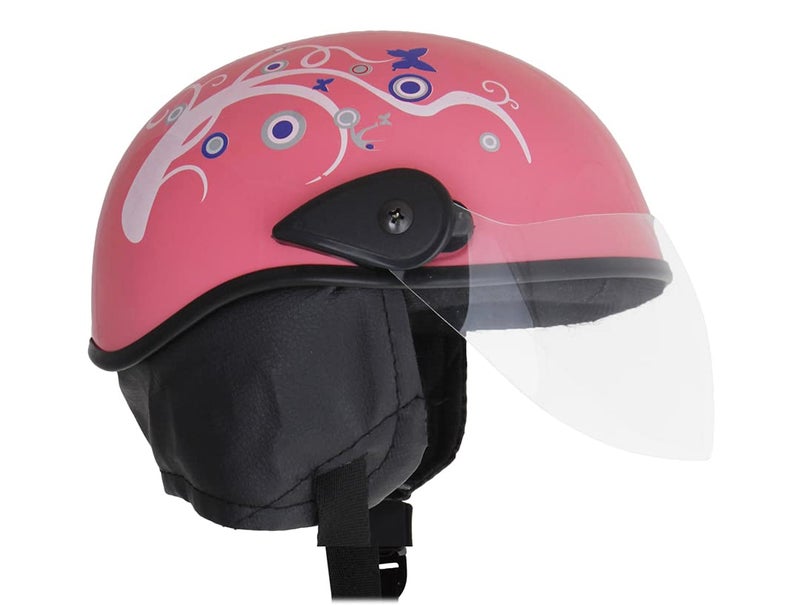 Western Era Stylish Lovable Half Face Helmet for Kids || Baby Safety and Comfort || (3-12 Years) (Pink Glossy) (Blue Sticker) (Non-Motorized) - Image 1