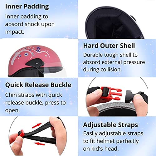 Western Era Stylish Lovable Half Face Helmet for Kids || Baby Safety and Comfort || (3-12 Years) (Pink Glossy) (Blue Sticker) (Non-Motorized) - Image 4