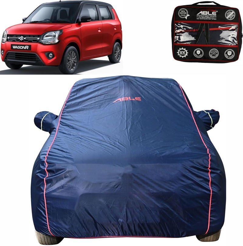 Able Parashuit Blue WR Series Car Body Cover with Mirror Pockets and Driver Door Zipper Compatible for WAGONR New Type III (2019 to Till Now Model) - Image 1
