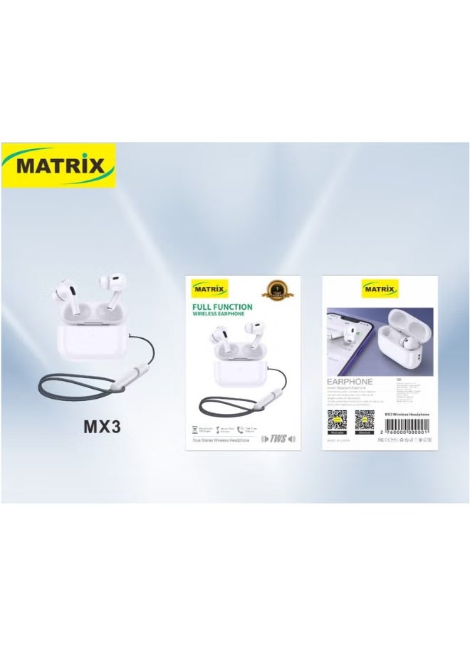 MATRIX MX3 Full Function Wireless ENC Noise Reduction Earphones | 5.3 BT Connection - 300mAh Battery Capacity - White  - Image 5