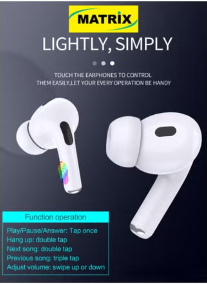 MATRIX MX3 Full Function Wireless ENC Noise Reduction Earphones | 5.3 BT Connection - 300mAh Battery Capacity - White  - Image 4