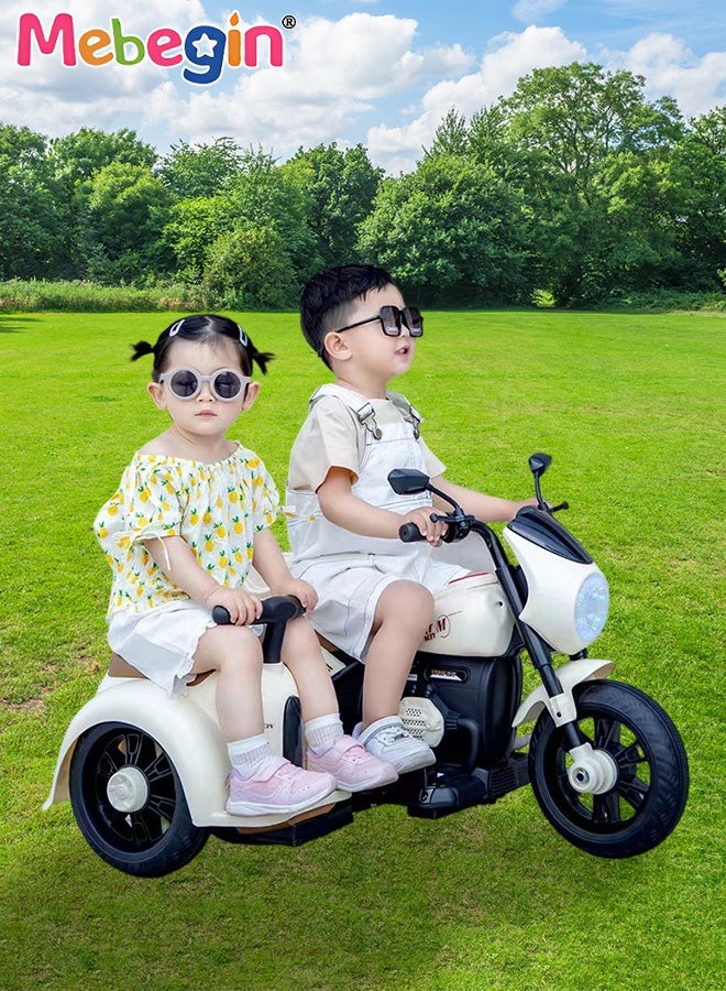 MEBEGIN Kids Electric Ride On Motorcycle with Sidecar and Storing Space, 3-Wheel Motorbike with High-capacity Battery and 2 Ergonomic Seats, Safe Ride-on Toy with Light and Music, Hard to Roll Over, Fun Outdoor Toy, Ideal Gift for Kids - Image 2