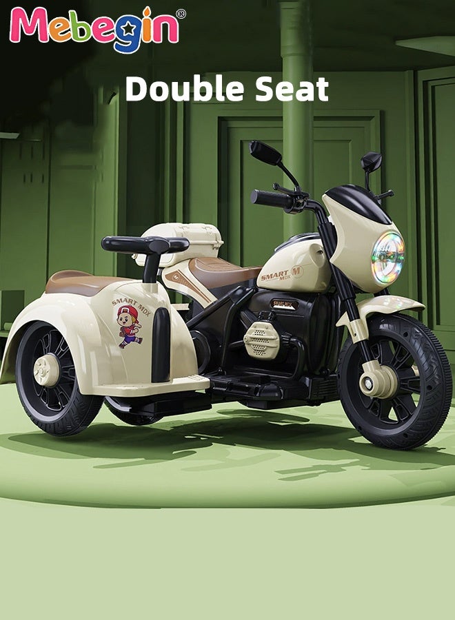 MEBEGIN Kids Electric Ride On Motorcycle with Sidecar and Storing Space, 3-Wheel Motorbike with High-capacity Battery and 2 Ergonomic Seats, Safe Ride-on Toy with Light and Music, Hard to Roll Over, Fun Outdoor Toy, Ideal Gift for Kids - Image 3