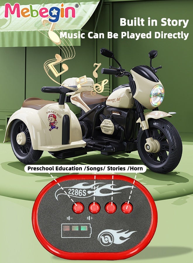 MEBEGIN Kids Electric Ride On Motorcycle with Sidecar and Storing Space, 3-Wheel Motorbike with High-capacity Battery and 2 Ergonomic Seats, Safe Ride-on Toy with Light and Music, Hard to Roll Over, Fun Outdoor Toy, Ideal Gift for Kids - Image 4